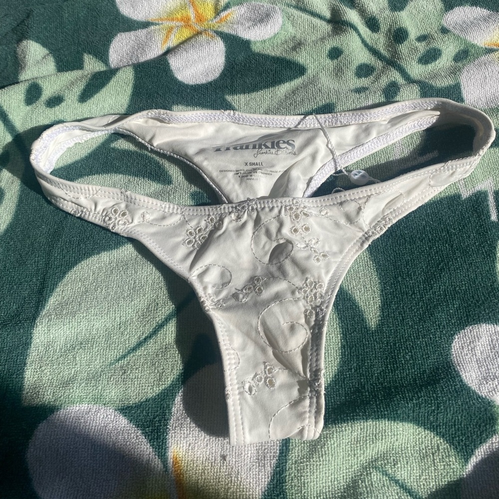 Frankie’s Bikinis White Cheeky Thong Bikini
